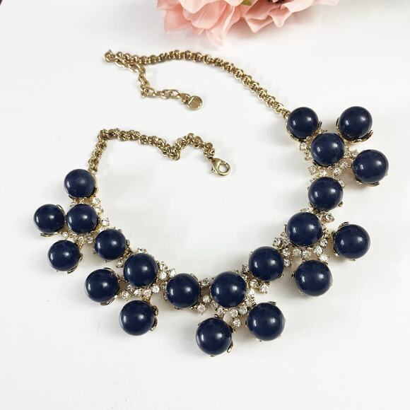 Talbots Navy & Rhinestone Statement Necklace - Picture 1 of 7